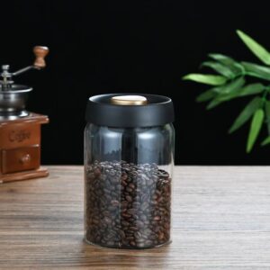 Vaccum glass storage jar with black cover
