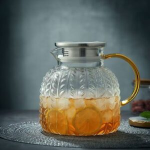 Glass cold water kettle with wheat design