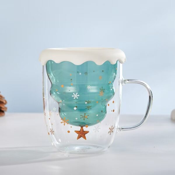 300ml Christmas double glass cup