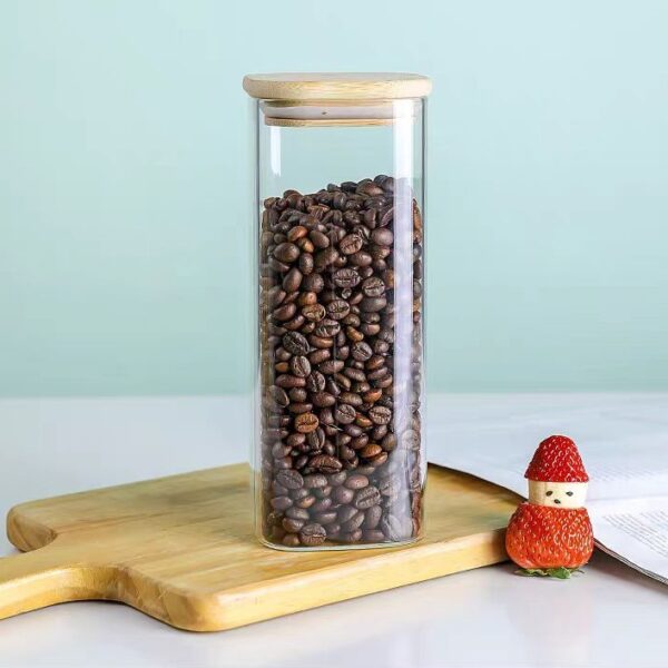 Square glass storage jar with bamboo lid