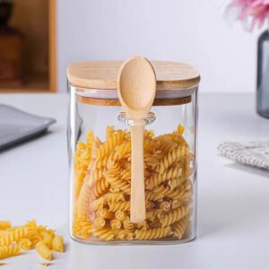 1000ml Square glass storage jar with bamboo lid and spoon