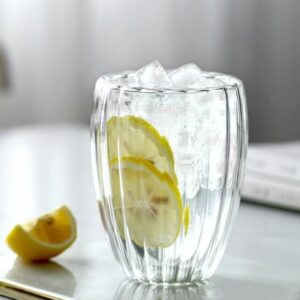 300ml Striped double glass cup