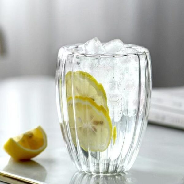 300ml Striped double glass cup