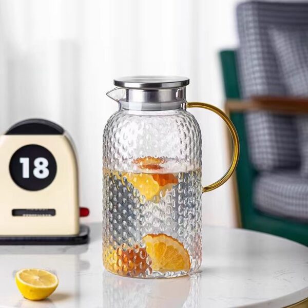 Dotted Glass cold water kettle with stainless steel cover and filter
