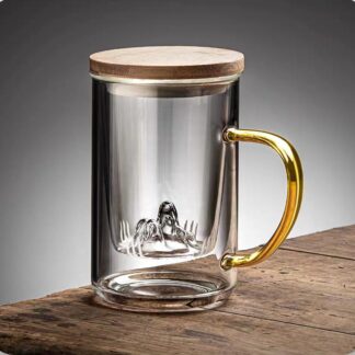 Glass cup with mountain design filter