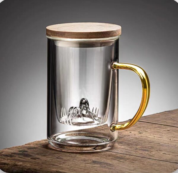 Glass cup with mountain design filter