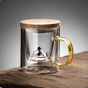 Mountain glass cup with bamboo lid