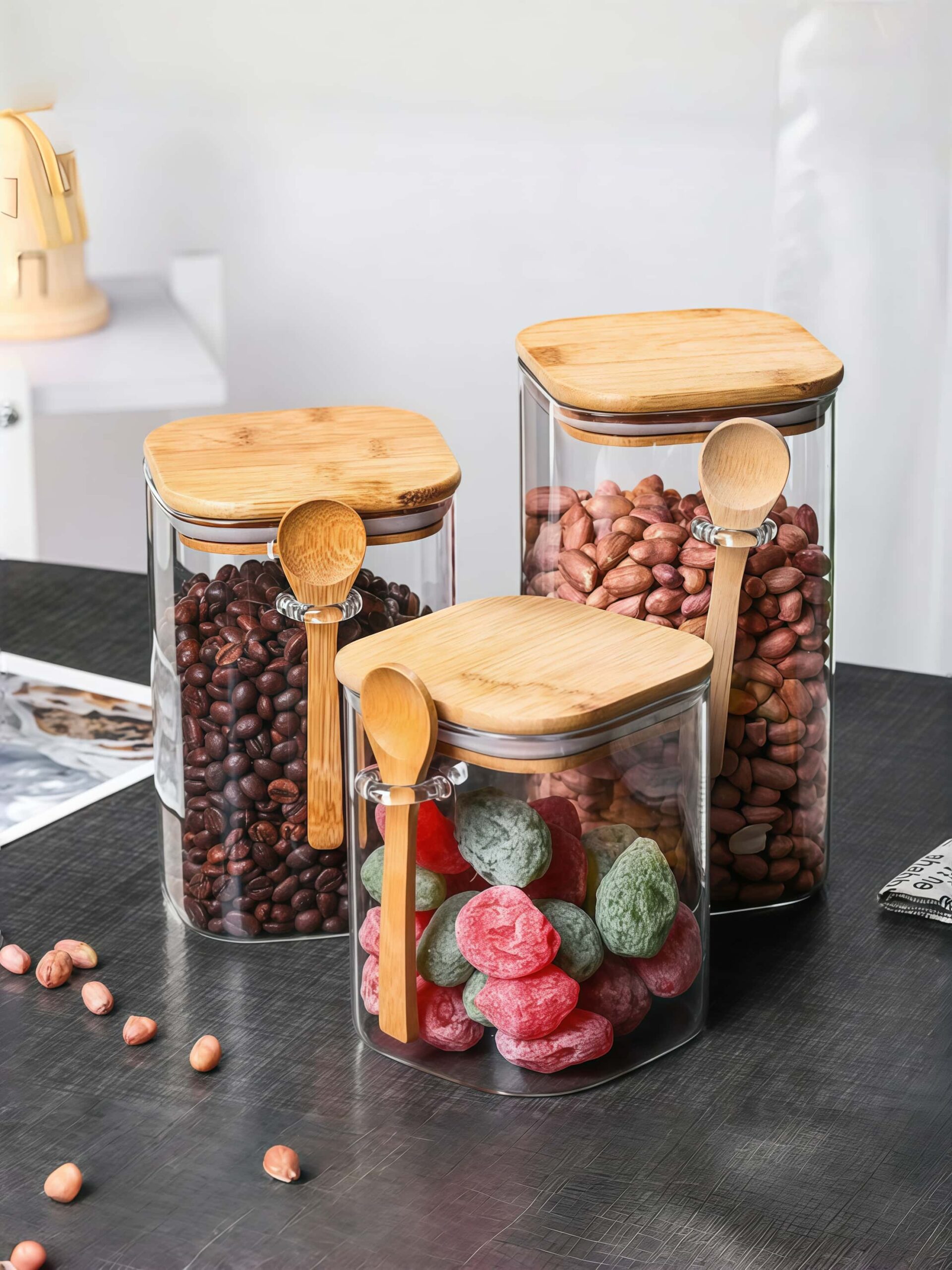 Square container with a spoon inside